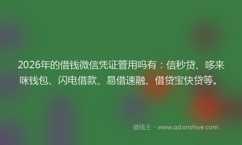 2026年的借钱微信凭证管用吗有：信秒贷、哆来咪钱包、闪电借款、易借速融、借贷宝快贷等。