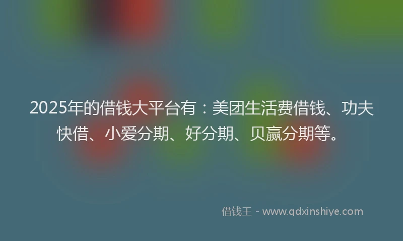 2025年的借钱大平台有:美团生活费借钱、功夫快借、小爱分期、好分期、贝赢分期等。
