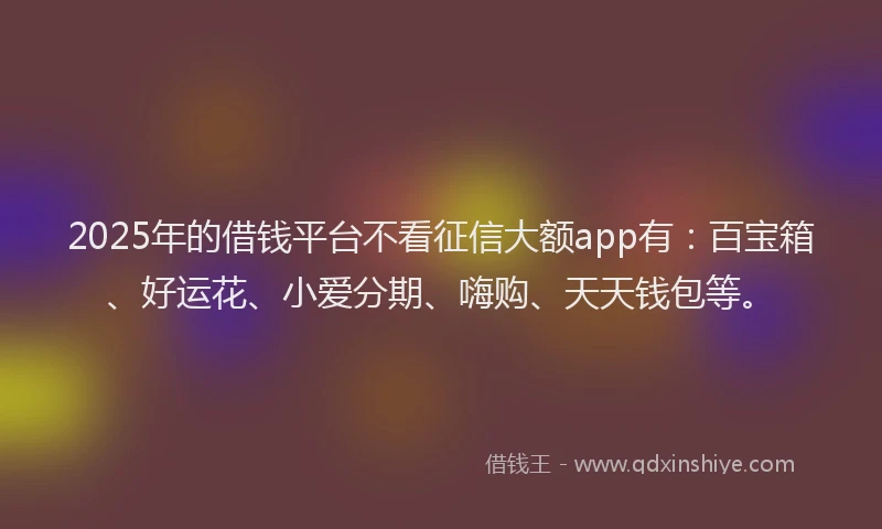 2025年的借钱平台不看征信大额app有：百宝箱、好运花、小爱分期、嗨购、天天钱包等。