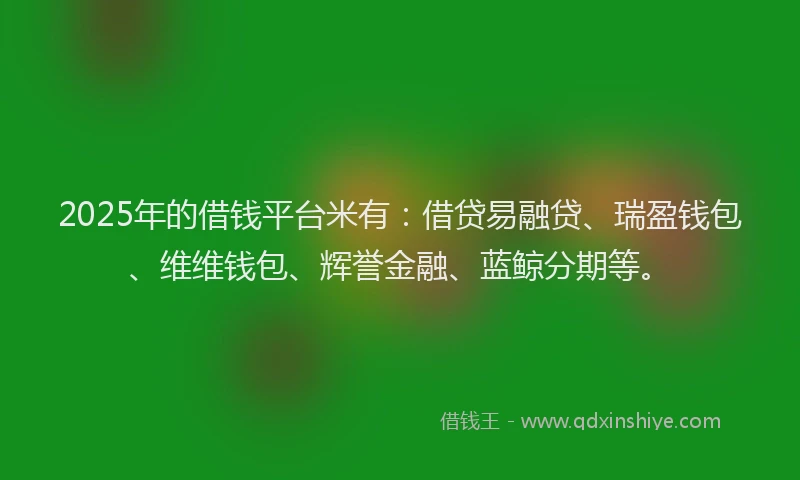2025年的借钱平台米有:借贷易融贷、瑞盈钱包、维维钱包、辉誉金融、蓝鲸分期等。
