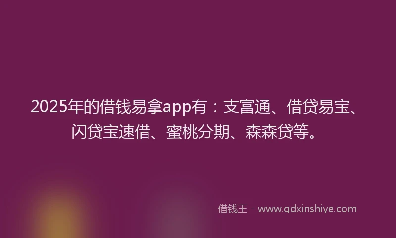 2025年的借钱易拿app有：支富通、借贷易宝、闪贷宝速借、蜜桃分期、森森贷等。