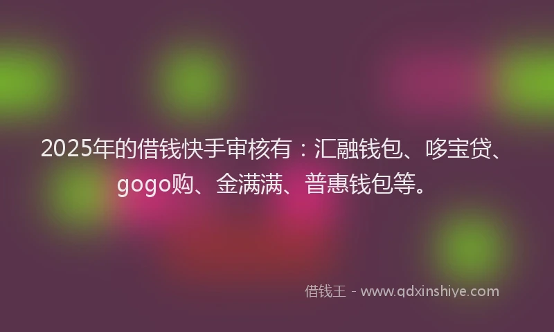 2025年的借钱快手审核有：汇融钱包、哆宝贷、gogo购、金满满、普惠钱包等。