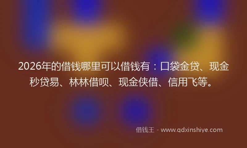 2026年的借钱哪里可以借钱有：口袋金贷、现金秒贷易、林林借呗、现金侠借、信用飞等。