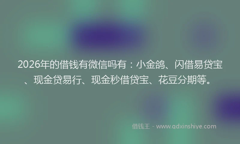 2026年的借钱有微信吗有：小金鸽、闪借易贷宝、现金贷易行、现金秒借贷宝、花豆分期等。