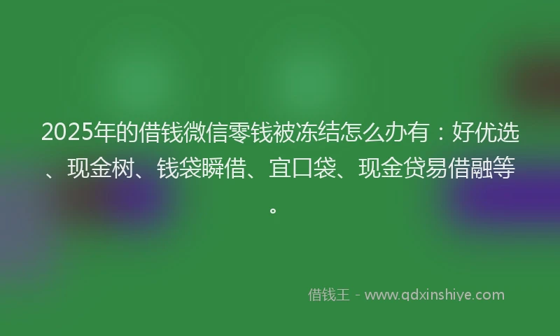 2025年的借钱微信零钱被冻结怎么办有：好优选、现金树、钱袋瞬借、宜口袋、现金贷易借融等。