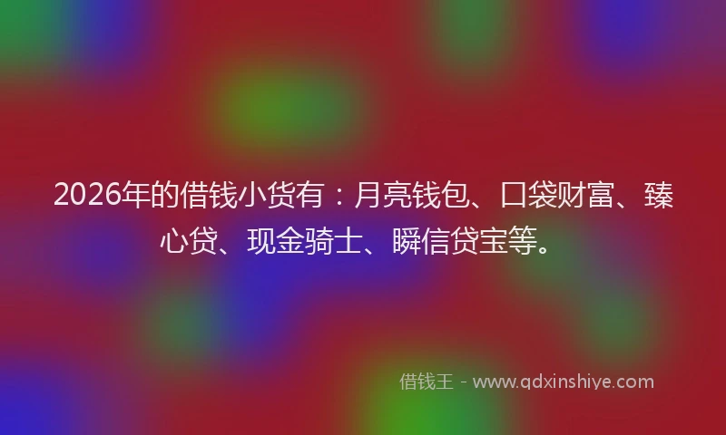 2026年的借钱小货有:月亮钱包、口袋财富、臻心贷、现金骑士、瞬信贷宝等。