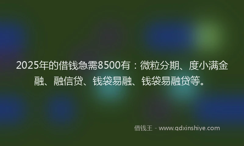 2025年的借钱急需8500有:微粒分期、度小满金融、融信贷、钱袋易融、钱袋易融贷等。