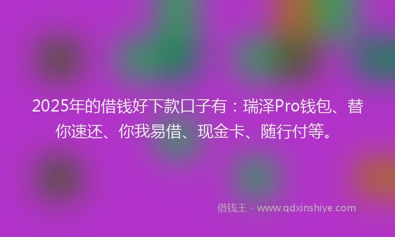 2025年的借钱好下款口子有：瑞泽Pro钱包、替你速还、你我易借、现金卡、随行付等。