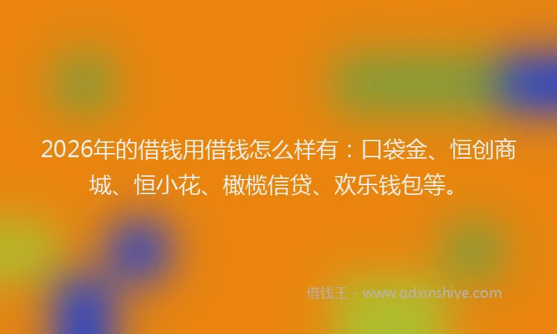 2026年的借钱用借钱怎么样有：口袋金、恒创商城、恒小花、橄榄信贷、欢乐钱包等。