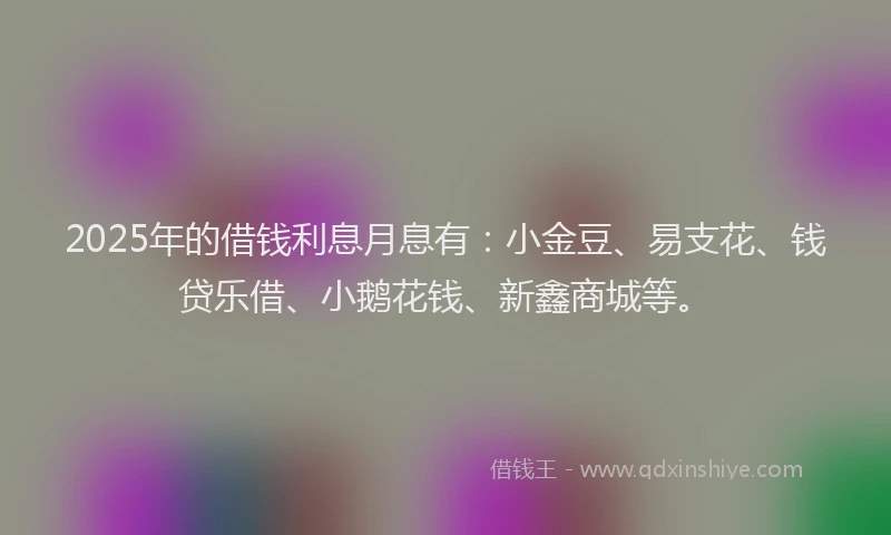2025年的借钱利息月息有：小金豆、易支花、钱贷乐借、小鹅花钱、新鑫商城等。