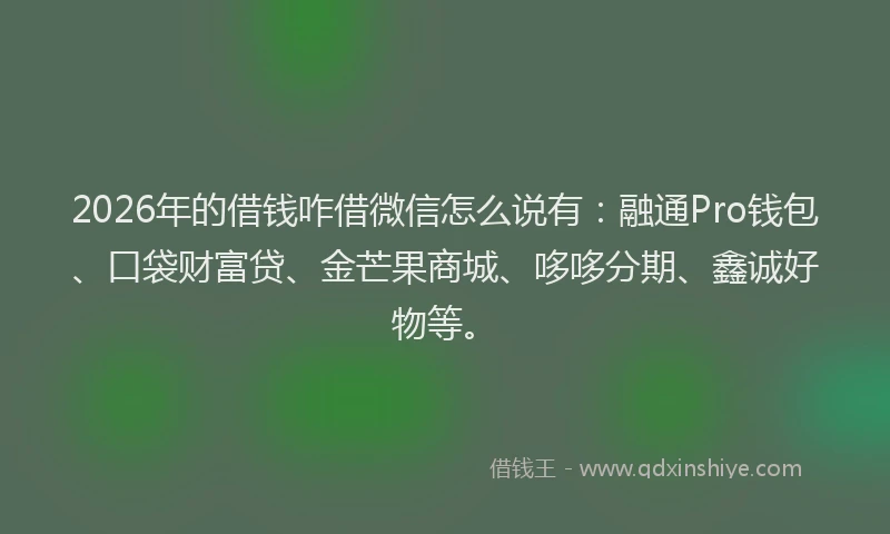 2026年的借钱咋借微信怎么说有：融通Pro钱包、口袋财富贷、金芒果商城、哆哆分期、鑫诚好物等。