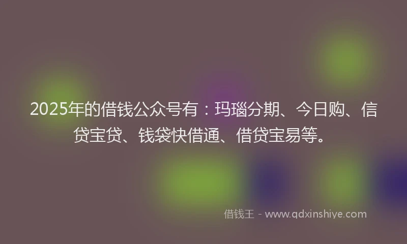 2025年的借钱公众号有：玛瑙分期、今日购、信贷宝贷、钱袋快借通、借贷宝易等。