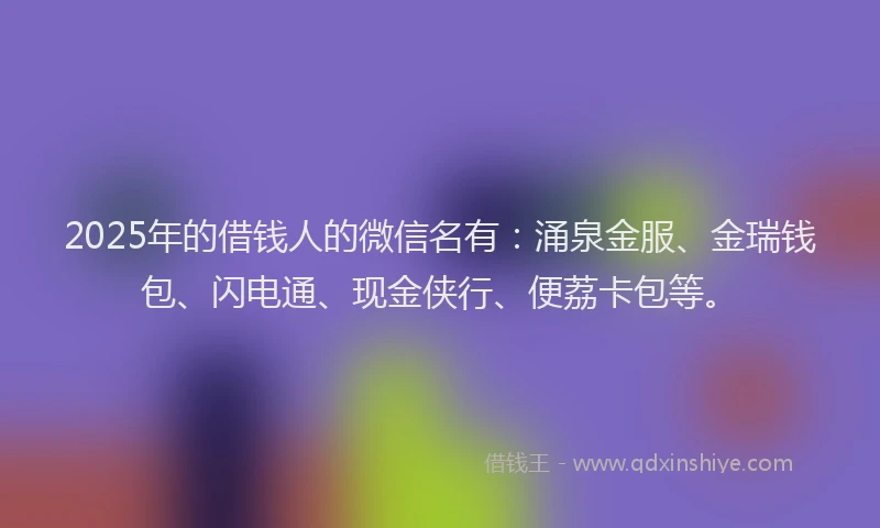 2025年的借钱人的微信名有：涌泉金服、金瑞钱包、闪电通、现金侠行、便荔卡包等。
