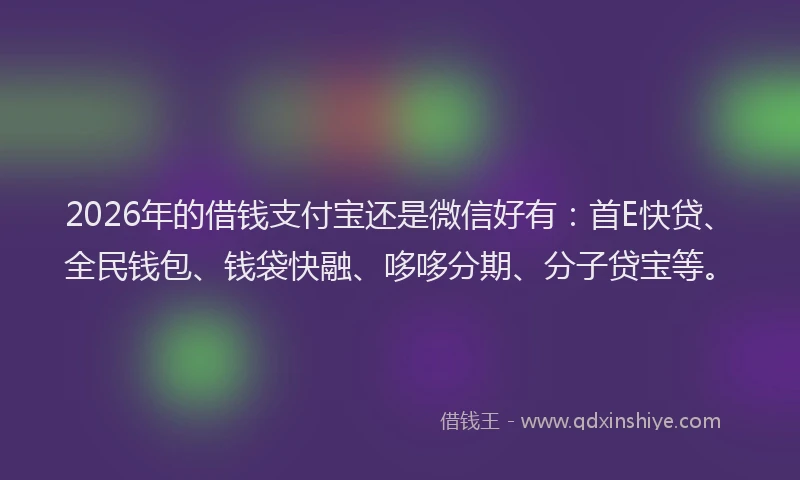2026年的借钱支付宝还是微信好有：首E快贷、全民钱包、钱袋快融、哆哆分期、分子贷宝等。