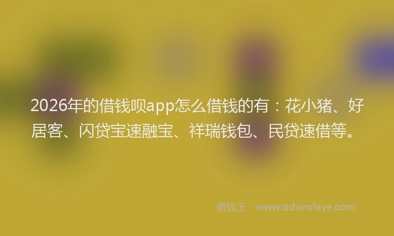 2026年的借钱呗app怎么借钱的有：花小猪、好居客、闪贷宝速融宝、祥瑞钱包、民贷速借等。
