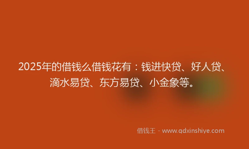 2025年的借钱么借钱花有:钱进快贷、好人贷、滴水易贷、东方易贷、小金象等。