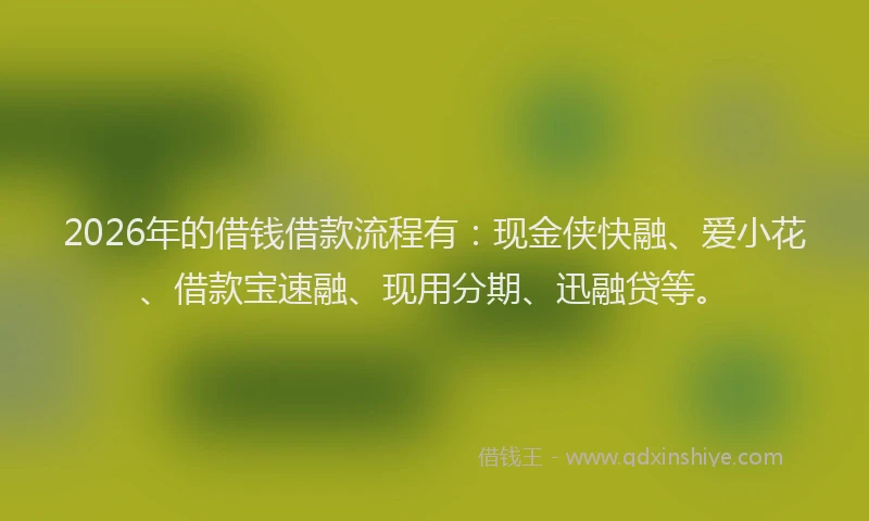 2026年的借钱借款流程有：现金侠快融、爱小花、借款宝速融、现用分期、迅融贷等。