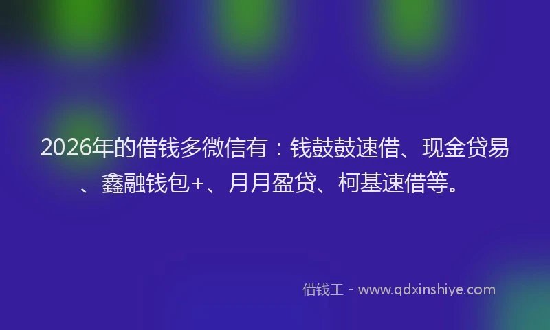 2026年的借钱多微信有:钱鼓鼓速借、现金贷易、鑫融钱包+、月月盈贷、柯基速借等。