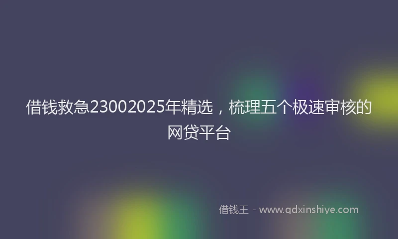 借钱救急23002025年精选，梳理五个极速审核的网贷平台