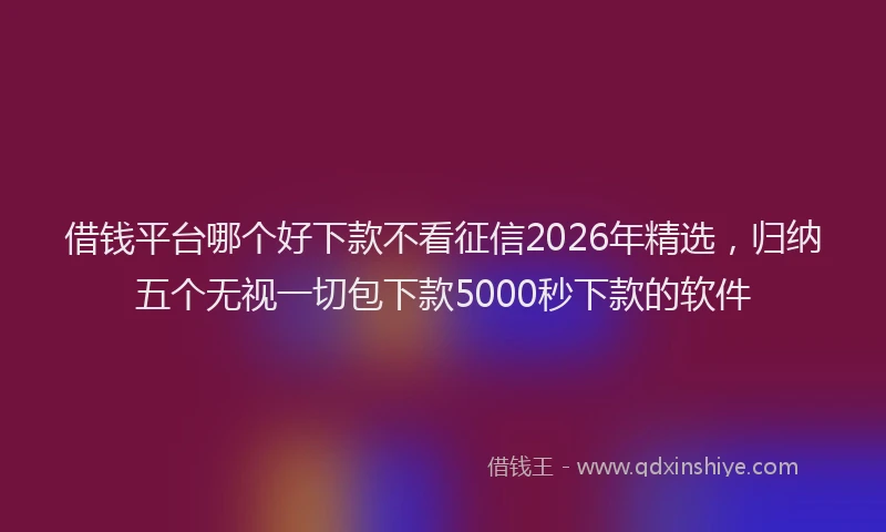 借钱平台哪个好下款不看征信2026年精选，归纳五个无视一切包下款5000秒下款的软件