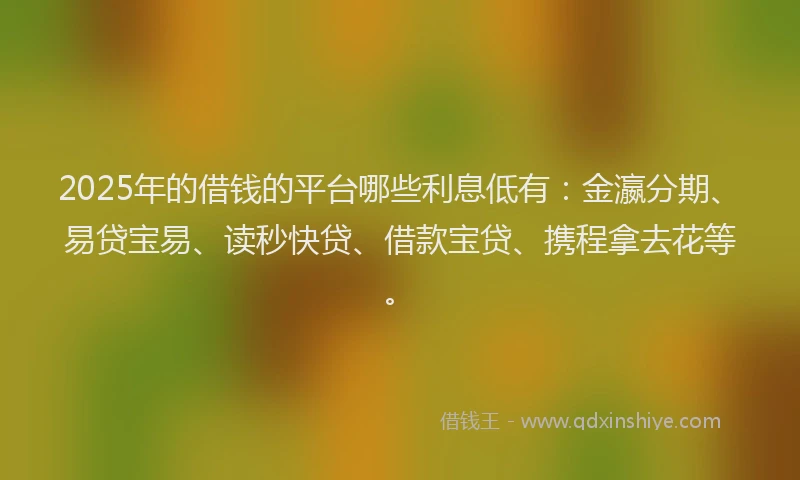 2025年的借钱的平台哪些利息低有：金瀛分期、易贷宝易、读秒快贷、借款宝贷、携程拿去花等。