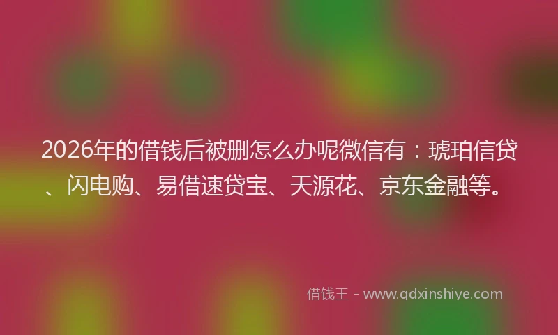 2026年的借钱后被删怎么办呢微信有：琥珀信贷、闪电购、易借速贷宝、天源花、京东金融等。