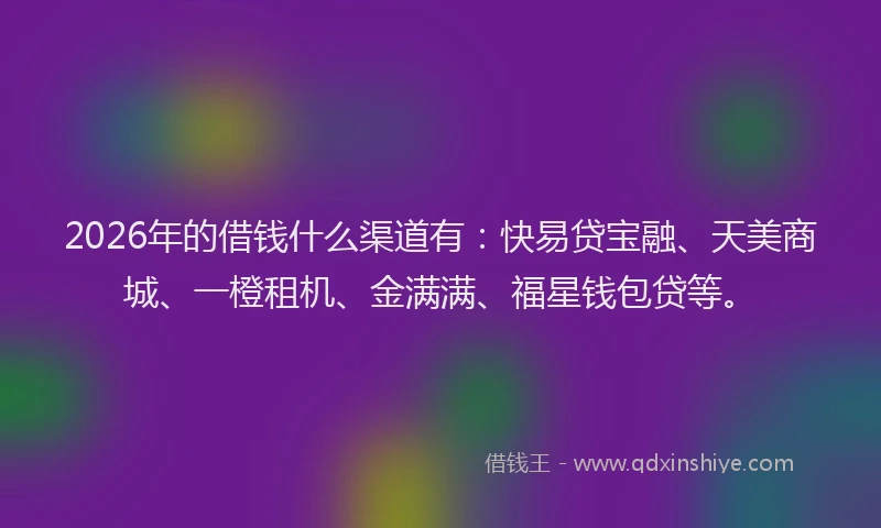 2026年的借钱什么渠道有：快易贷宝融、天美商城、一橙租机、金满满、福星钱包贷等。