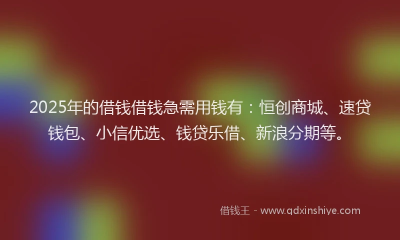 2025年的借钱借钱急需用钱有:恒创商城、速贷钱包、小信优选、钱贷乐借、新浪分期等。