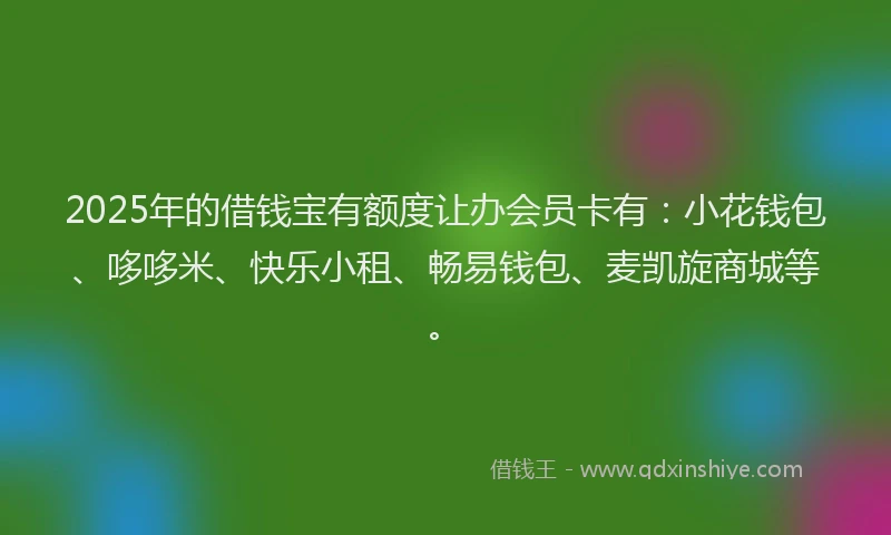 2025年的借钱宝有额度让办会员卡有：小花钱包、哆哆米、快乐小租、畅易钱包、麦凯旋商城等。