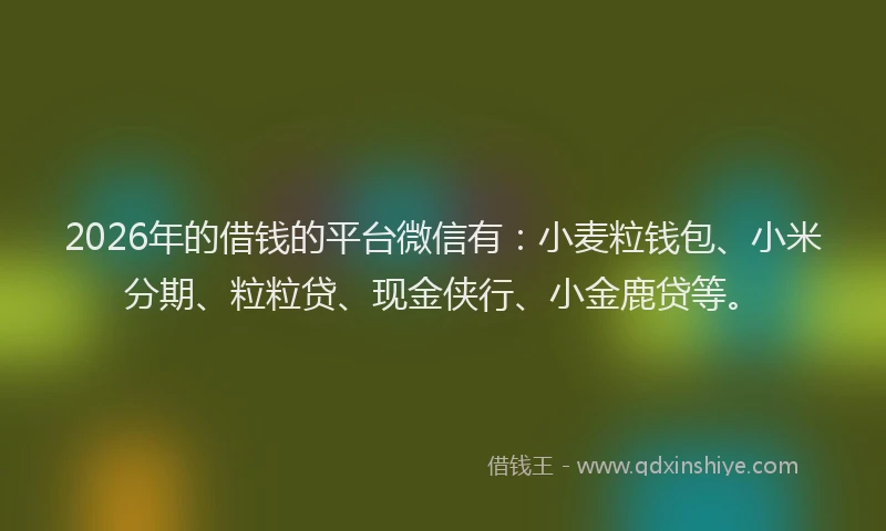 2026年的借钱的平台微信有：小麦粒钱包、小米分期、粒粒贷、现金侠行、小金鹿贷等。