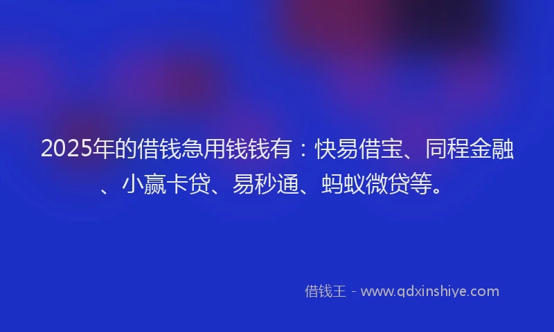 2025年的借钱急用钱钱有：快易借宝、同程金融、小赢卡贷、易秒通、蚂蚁微贷等。