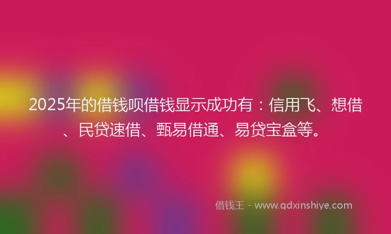 2025年的借钱呗借钱显示成功有:信用飞、想借、民贷速借、甄易借通、易贷宝盒等。