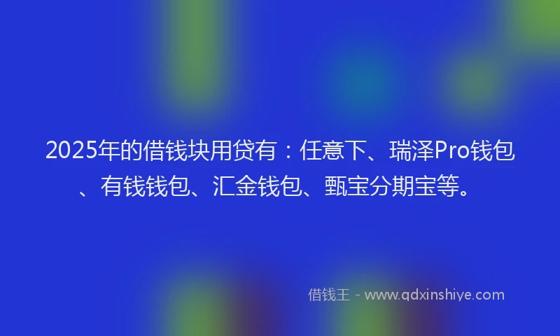 2025年的借钱块用贷有：任意下、瑞泽Pro钱包、有钱钱包、汇金钱包、甄宝分期宝等。
