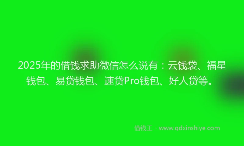 2025年的借钱求助微信怎么说有：云钱袋、福星钱包、易贷钱包、速贷Pro钱包、好人贷等。