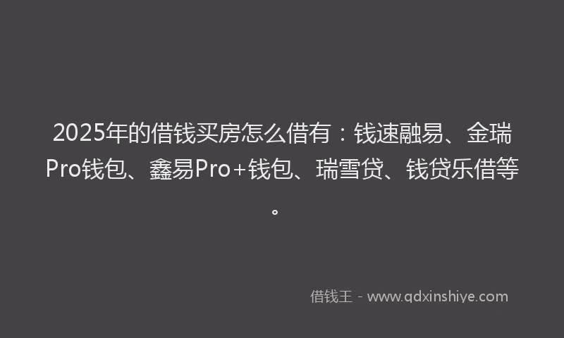 2025年的借钱买房怎么借有：钱速融易、金瑞Pro钱包、鑫易Pro+钱包、瑞雪贷、钱贷乐借等。