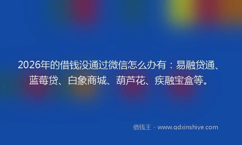 2026年的借钱没通过微信怎么办有：易融贷通、蓝莓贷、白象商城、葫芦花、疾融宝盒等。