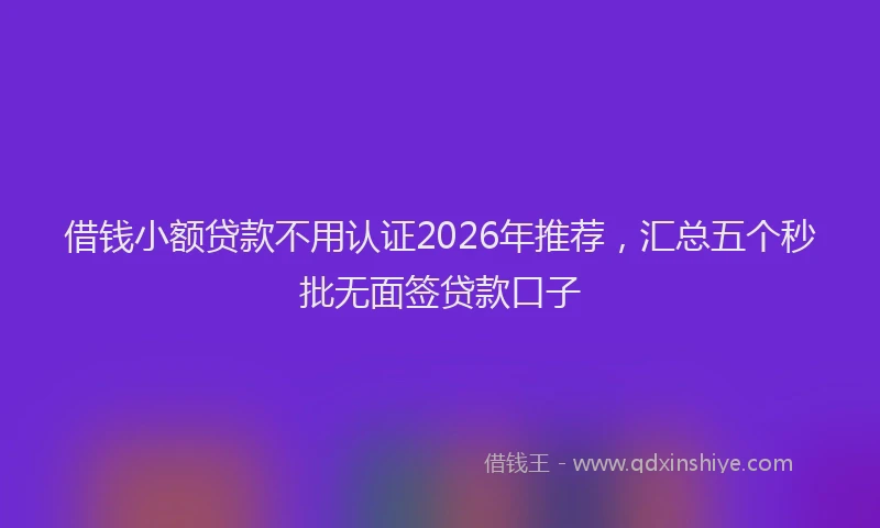 借钱小额贷款不用认证2026年推荐，汇总五个秒批无面签贷款口子
