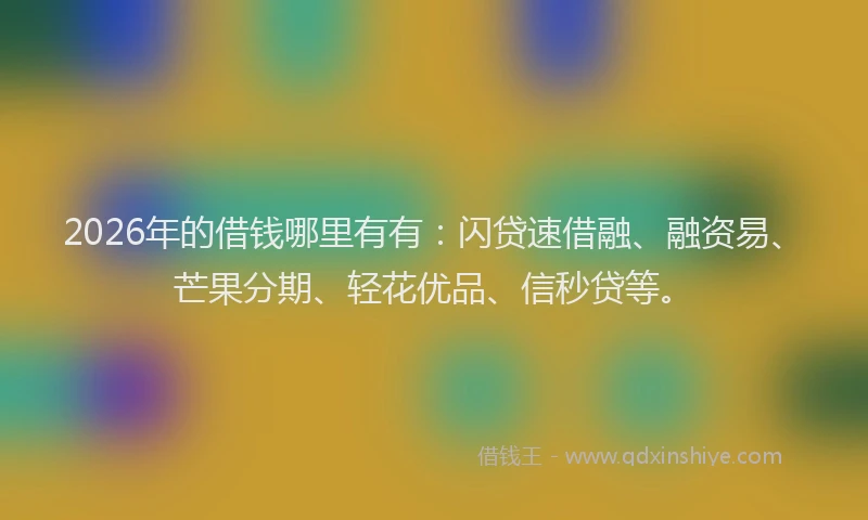 2026年的借钱哪里有有：闪贷速借融、融资易、芒果分期、轻花优品、信秒贷等。