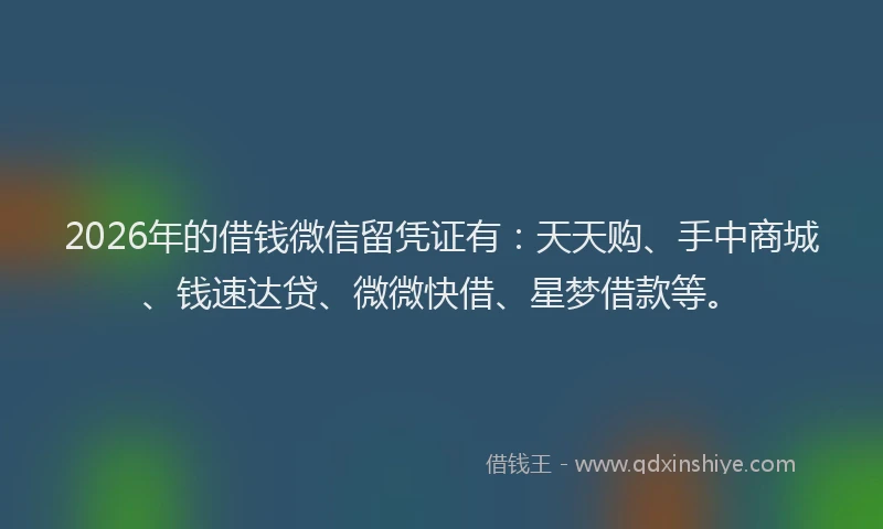 2026年的借钱微信留凭证有：天天购、手中商城、钱速达贷、微微快借、星梦借款等。