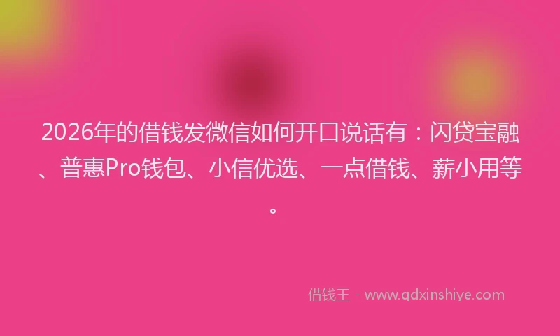 2026年的借钱发微信如何开口说话有：闪贷宝融、普惠Pro钱包、小信优选、一点借钱、薪小用等。