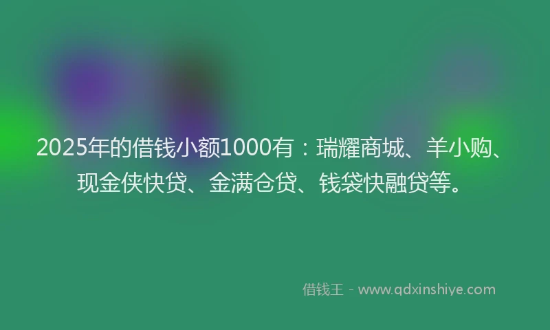2025年的借钱小额1000有：瑞耀商城、羊小购、现金侠快贷、金满仓贷、钱袋快融贷等。