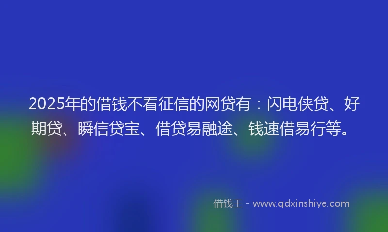 2025年的借钱不看征信的网贷有：闪电侠贷、好期贷、瞬信贷宝、借贷易融途、钱速借易行等。