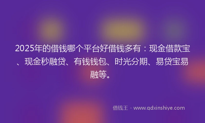2025年的借钱哪个平台好借钱多有：现金借款宝、现金秒融贷、有钱钱包、时光分期、易贷宝易融等。