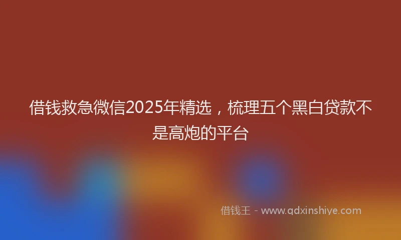 借钱救急微信2025年精选，梳理五个黑白贷款不是高炮的平台