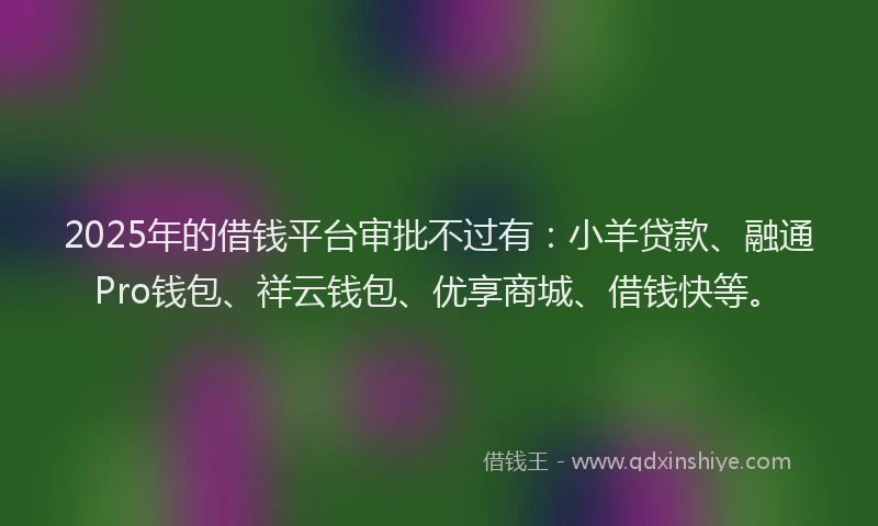 2025年的借钱平台审批不过有：小羊贷款、融通Pro钱包、祥云钱包、优享商城、借钱快等。