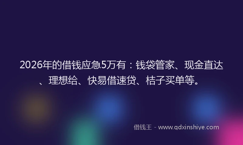 2026年的借钱应急5万有：钱袋管家、现金直达、理想给、快易借速贷、桔子买单等。