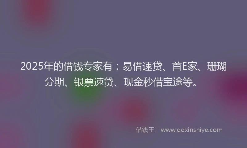 2025年的借钱专家有：易借速贷、首E家、珊瑚分期、银票速贷、现金秒借宝途等。
