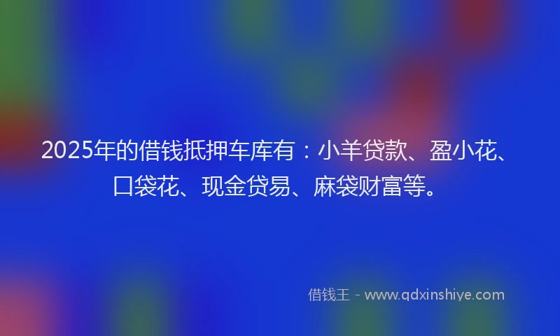 2025年的借钱抵押车库有：小羊贷款、盈小花、口袋花、现金贷易、麻袋财富等。