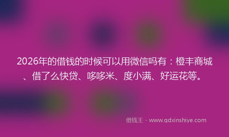 2026年的借钱的时候可以用微信吗有:橙丰商城、借了么快贷、哆哆米、度小满、好运花等。