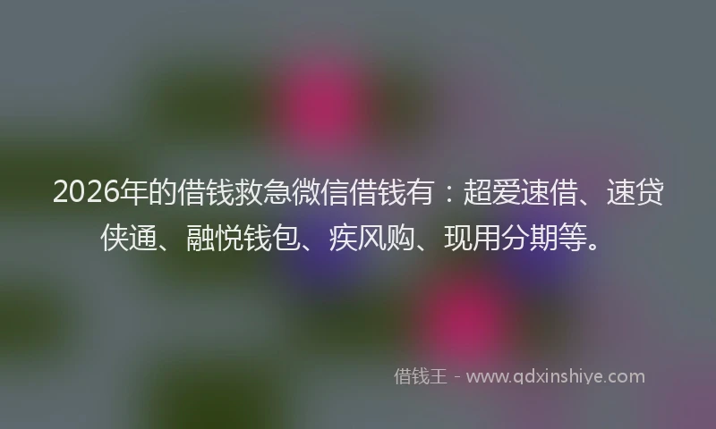 2026年的借钱救急微信借钱有：超爱速借、速贷侠通、融悦钱包、疾风购、现用分期等。